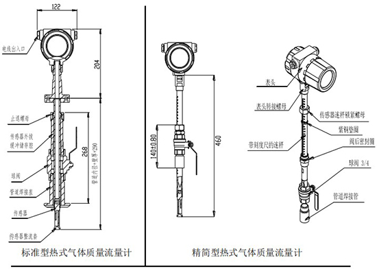 DN32热式气体质量流量计插入式结构图